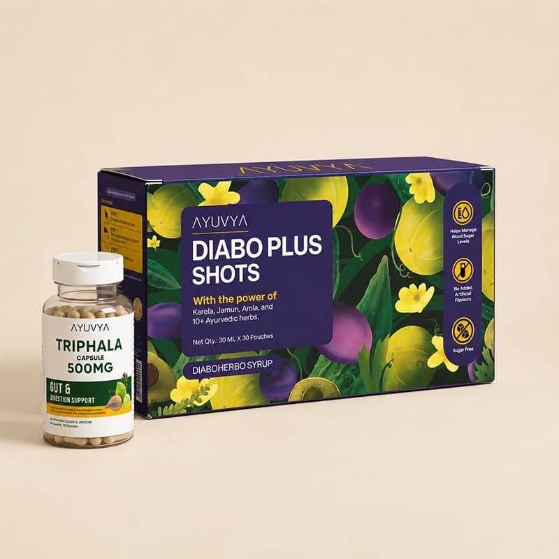 Ayuvya Diabo Plus Shots + Triphala Capsules Combo