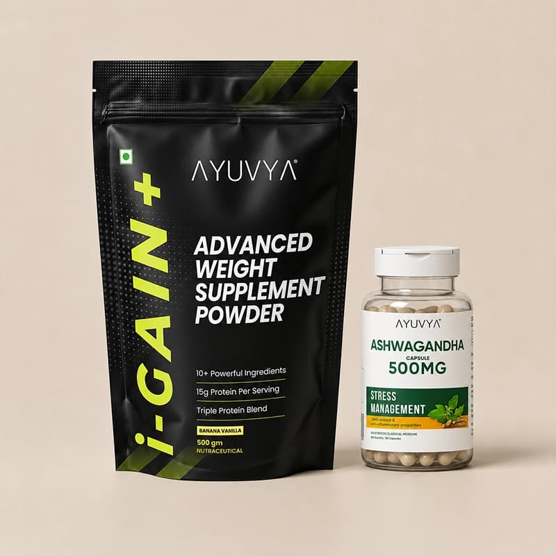 Ayuvya i-Gain+ Powder and Ashwagandha Capsules Combo